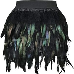 Black Swan Real Feather Mini Skirt black & green